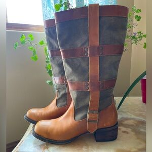 Durango tall leather buckle heeled western World Traveler boots